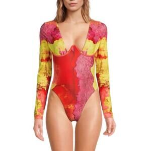 Andrea Iyamah XS Long Sleeve Abstract Cutout One Piece Swimsuit NWT